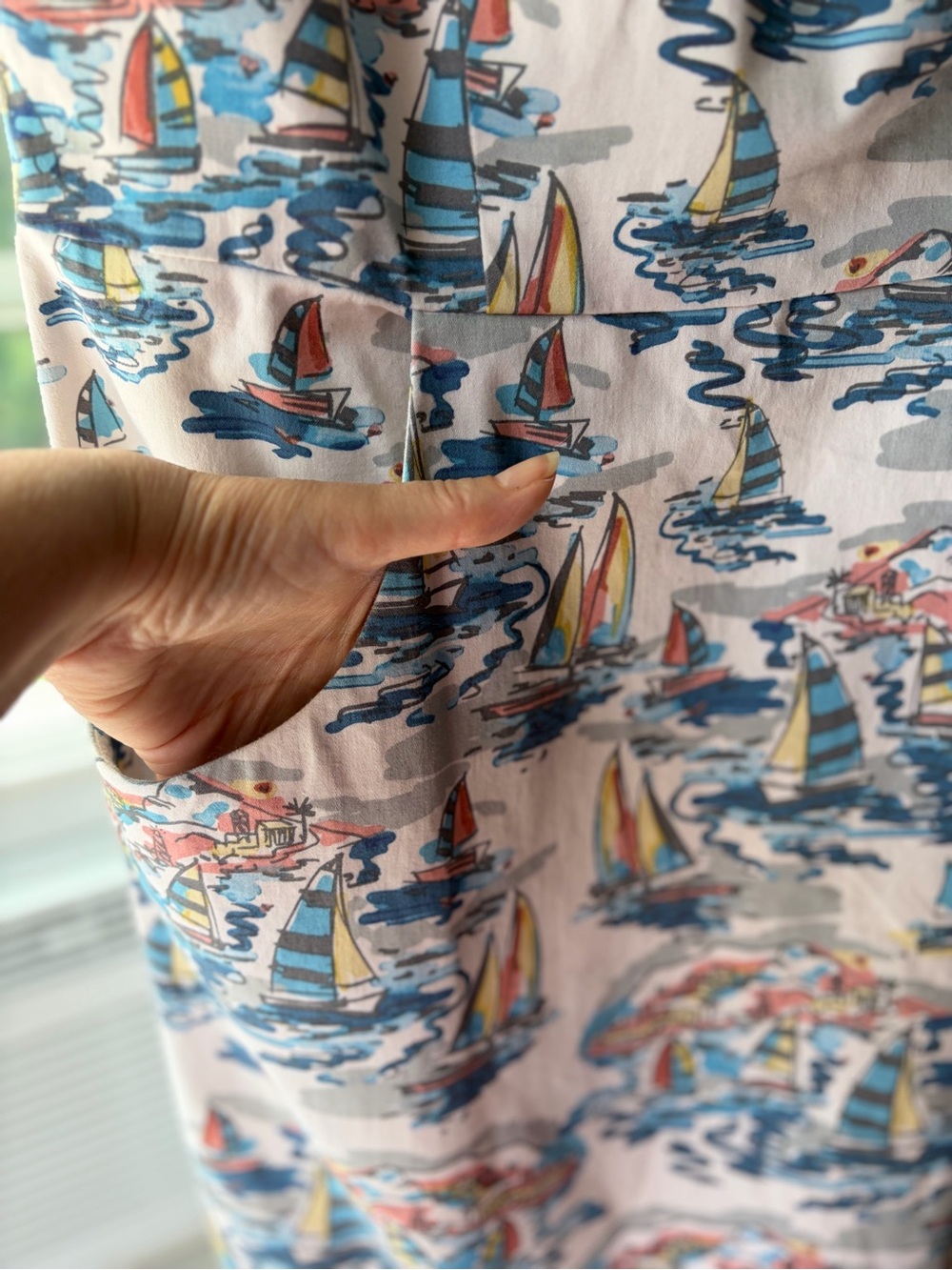 Nine West Cotton Sailboat Print Midi Dress Coastal Resort Vacation Preppy Sz 10 - Picture 4 of 6